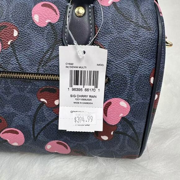 Coach Rowan Satchel Bag Crossbody Signature Canvas Cherry Print Denim CY692 NWT - Picture 7 of 13
